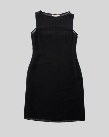 Vintage S/S 1997 Calvin Klein Collection Sheer Black Wool Nylon Dress + Slip / 4 (XS)