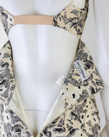 Vintage S/S 1997 Dolce&Gabbana Ivory Floral Print Linen Dress / IT 42 (S)