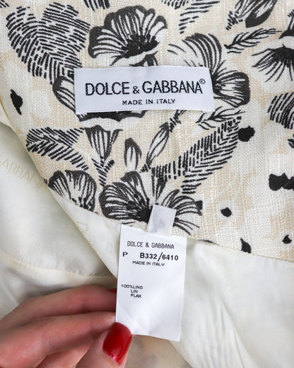 Vintage S/S 1997 Dolce&Gabbana Ivory Floral Print Linen Dress / IT 42 (S)