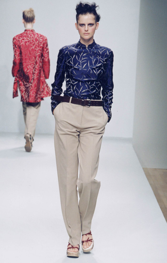 Vintage S/S 1997 Prada Blue Silk Jacquard Bamboo Chinoiserie Runway Blouse / IT 40 (XS)