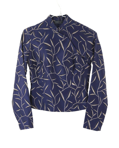 Vintage S/S 1997 Prada Blue Silk Jacquard Bamboo Chinoiserie Runway Blouse / IT 40 (XS)