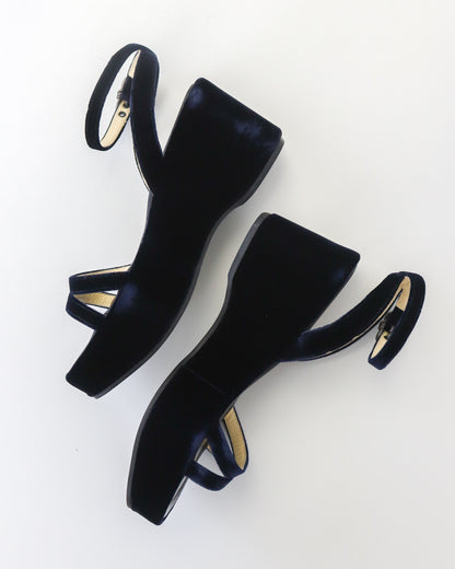 Vintage S/S 1997 Prada Blue Velvet Platform Wedge Runway Sandals / 36.5 (US 6.5)