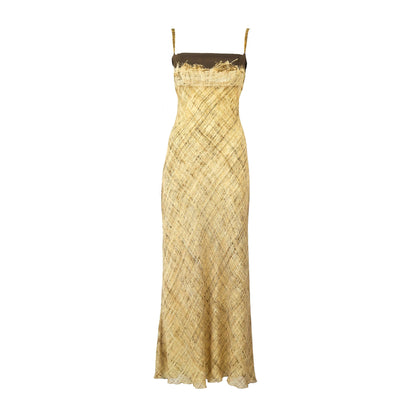 Vintage S/S 1997 Roberto Cavalli Silk Runway Gown Hay Print Long Dress / M