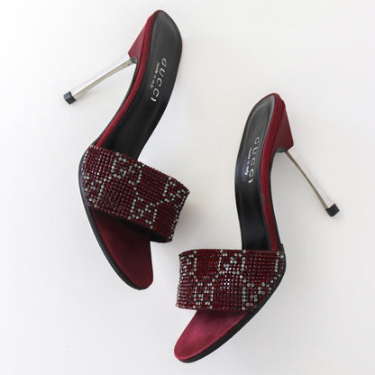 Vintage S/S 1998 Gucci Tom Ford GG Monogram Swarovski Crystal Stiletto Heel Mules / 37.5 (US 7.5)
