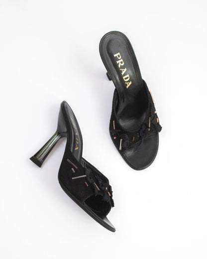 Vintage S/S 1998 Prada Beaded Glass-like Heel Mules / 36 (US 6)