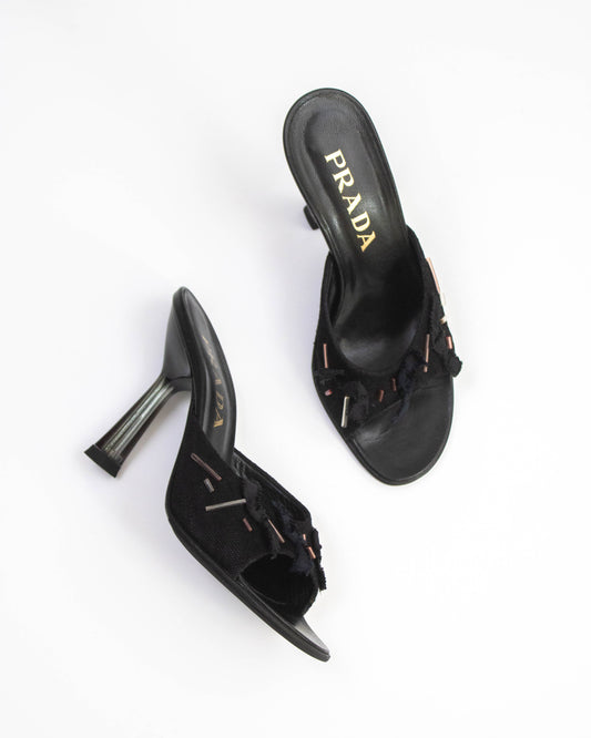 Vintage S/S 1998 Prada Beaded Glass-like Heel Mules / 36 (US 6)