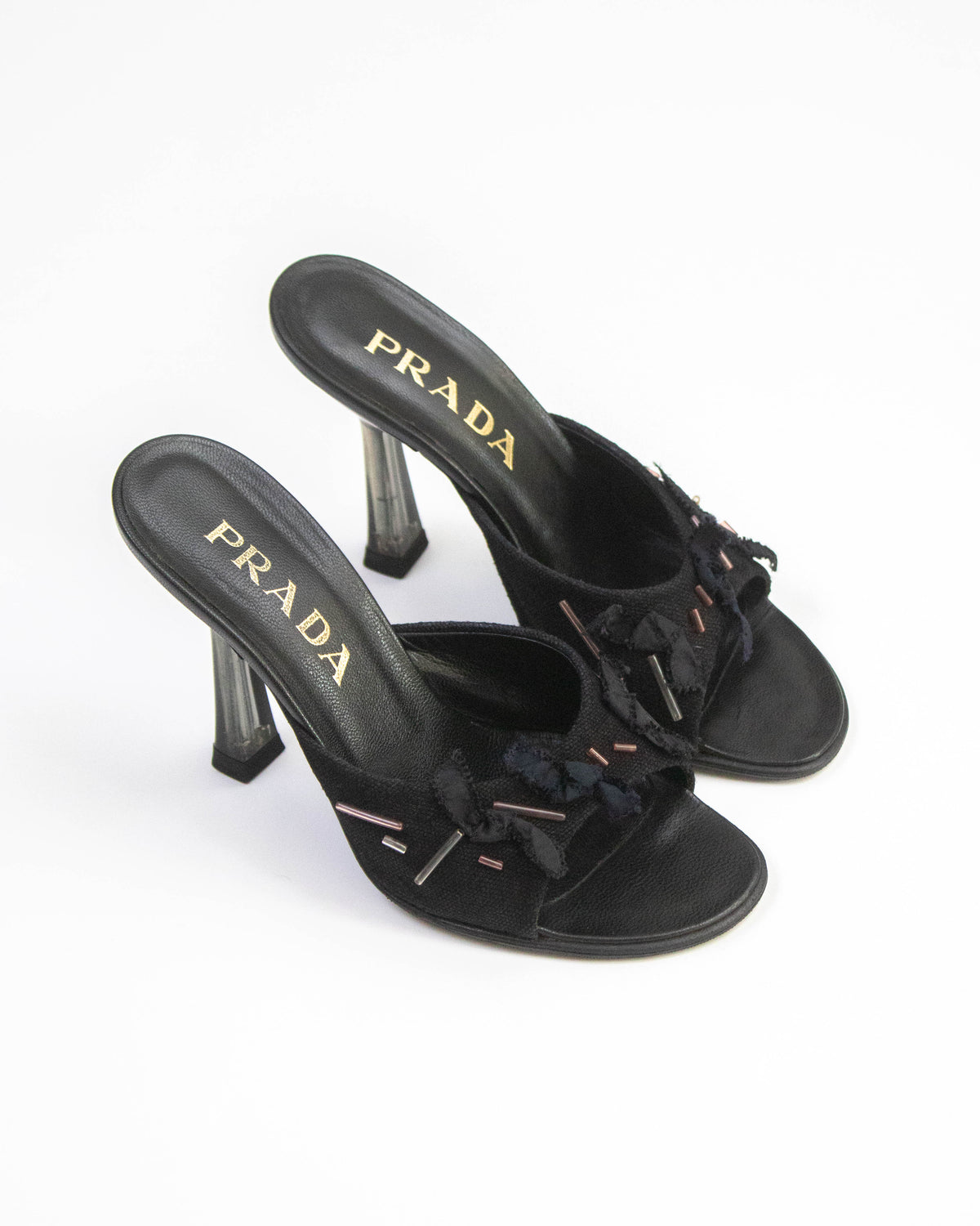 Vintage S/S 1998 Prada Beaded Glass-like Heel Mules / 36 (US 6)
