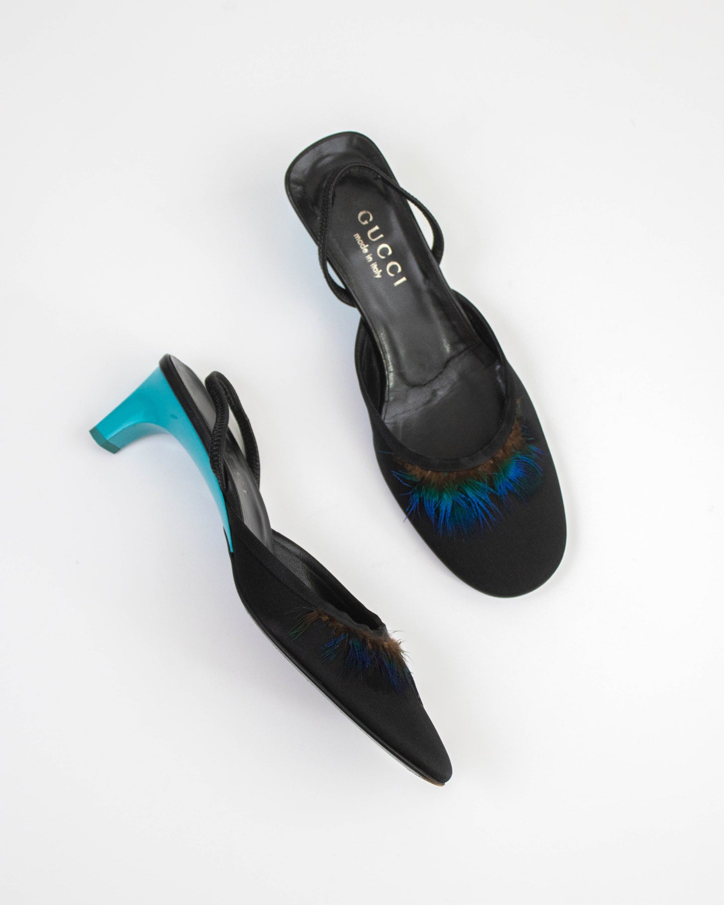 Vintage S/S 1999 Gucci Runway Feather Slingback Heels / 36.5 (US 6.5)