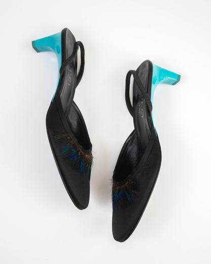 Vintage S/S 1999 Gucci Runway Feather Slingback Heels / 36.5 (US 6.5)