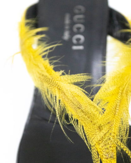Vintage S/S 1999 Gucci Runway Yellow Feather Thong Mules / 36 (US 6)