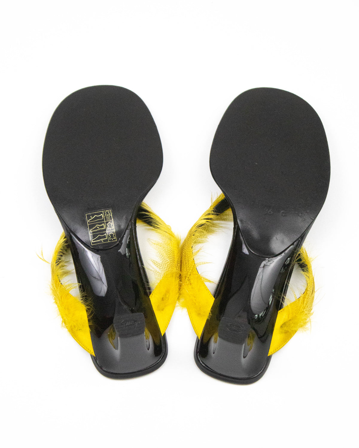 Vintage S/S 1999 Gucci Runway Yellow Feather Thong Mules / 36 (US 6)