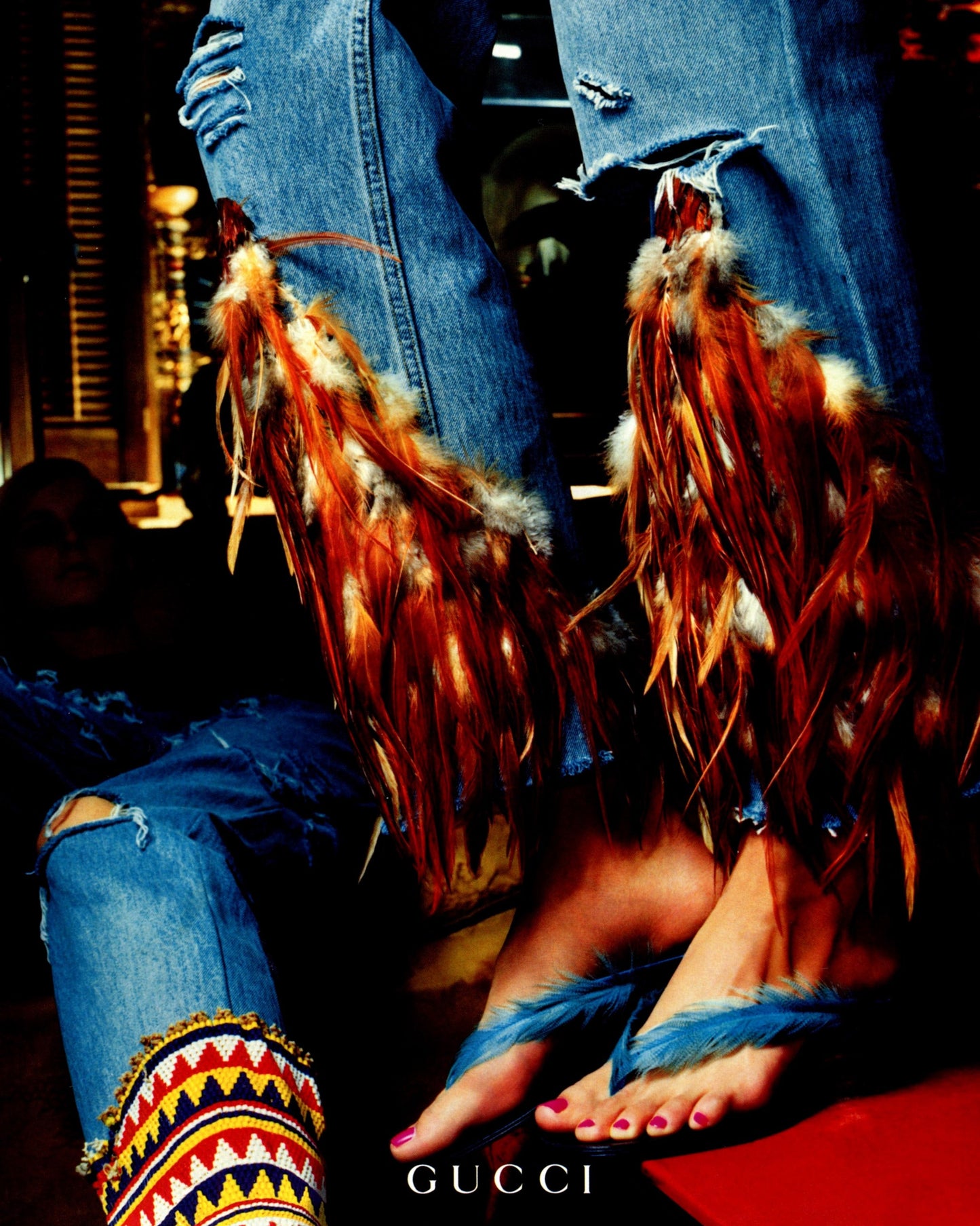 Vintage S/S 1999 Gucci by Tom Ford Runway Blue Feather Thong Mule Heels / 41 ( US 11)