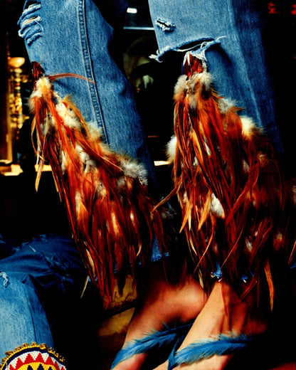 Vintage S/S 1999 Gucci by Tom Ford Runway Blue Feather Thong Mule Heels / 41 ( US 11)