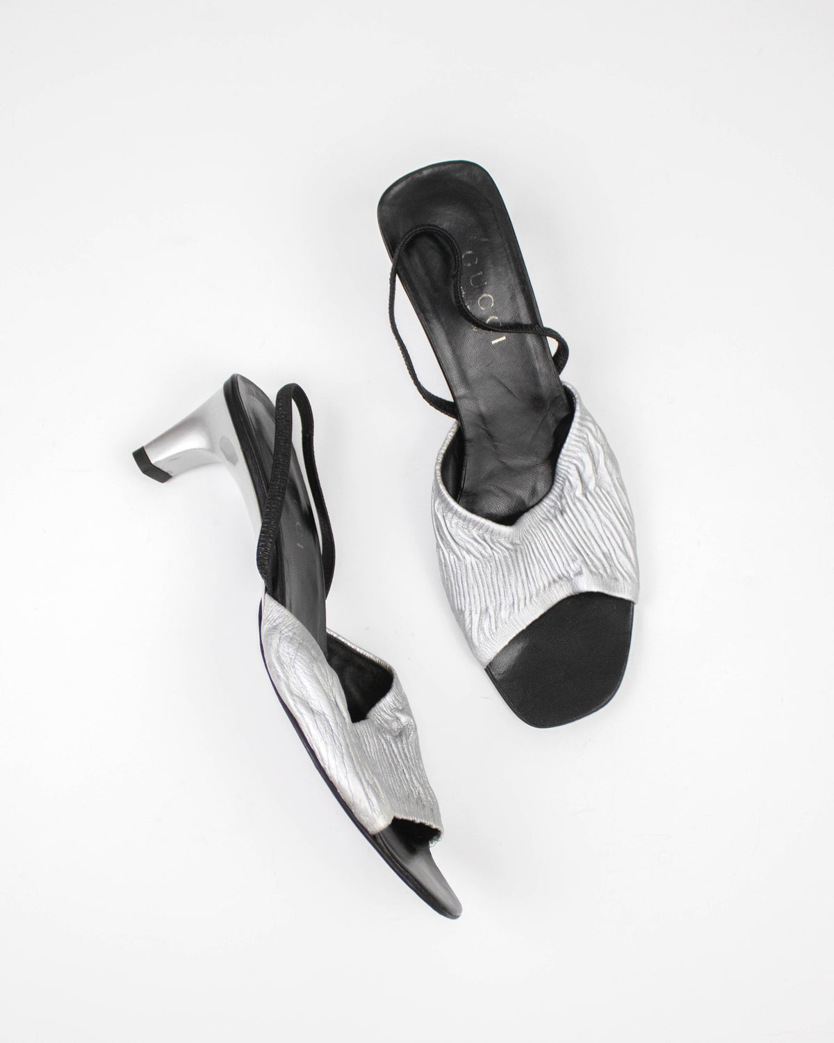 Vintage S/S 1999 Gucci by Tom Ford Silver Slingback Heels / 37 (US 7)