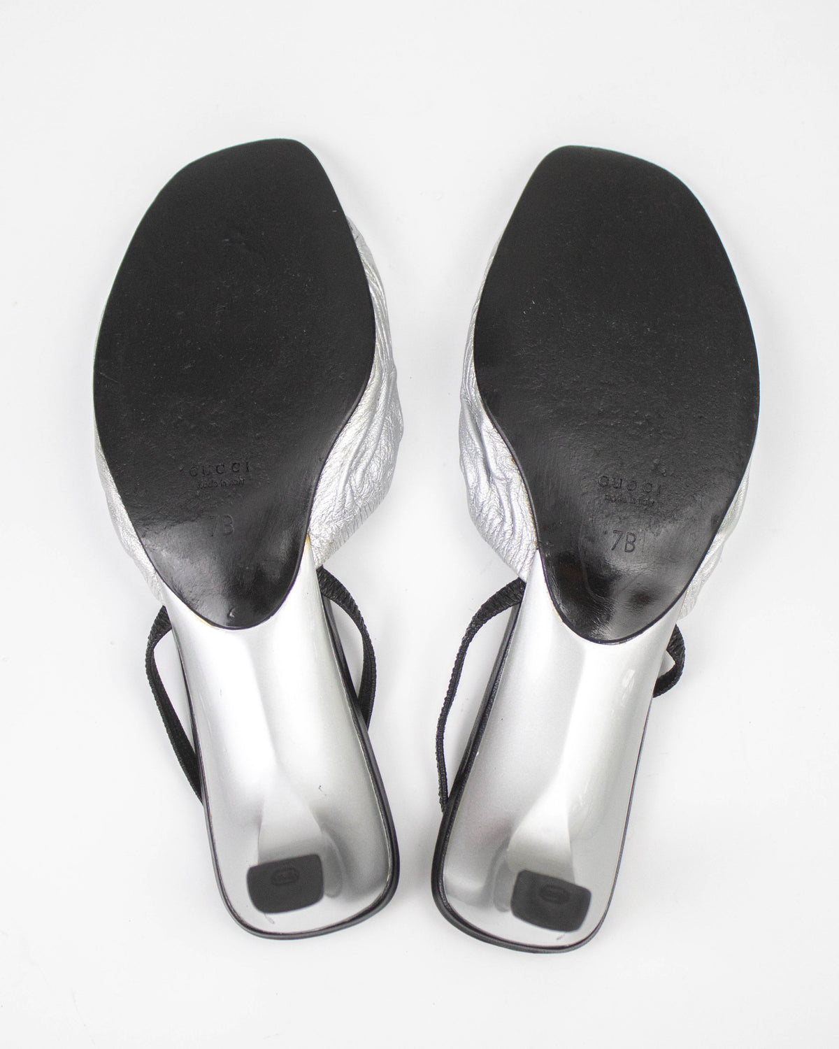 Vintage S/S 1999 Gucci by Tom Ford Silver Slingback Heels / 37 (US 7)