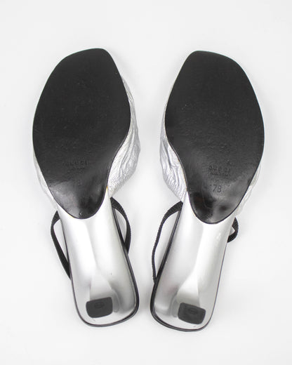 Vintage S/S 1999 Gucci by Tom Ford Silver Slingback Heels / 37 (US 7)