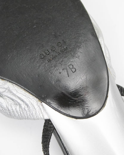Vintage S/S 1999 Gucci by Tom Ford Silver Slingback Heels / 37 (US 7)