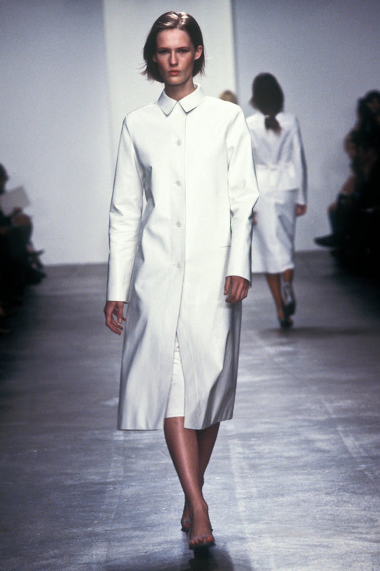 Vintage S/S 2000 Calvin Klein Collection Off-white Leather Runway Coat / XS-S