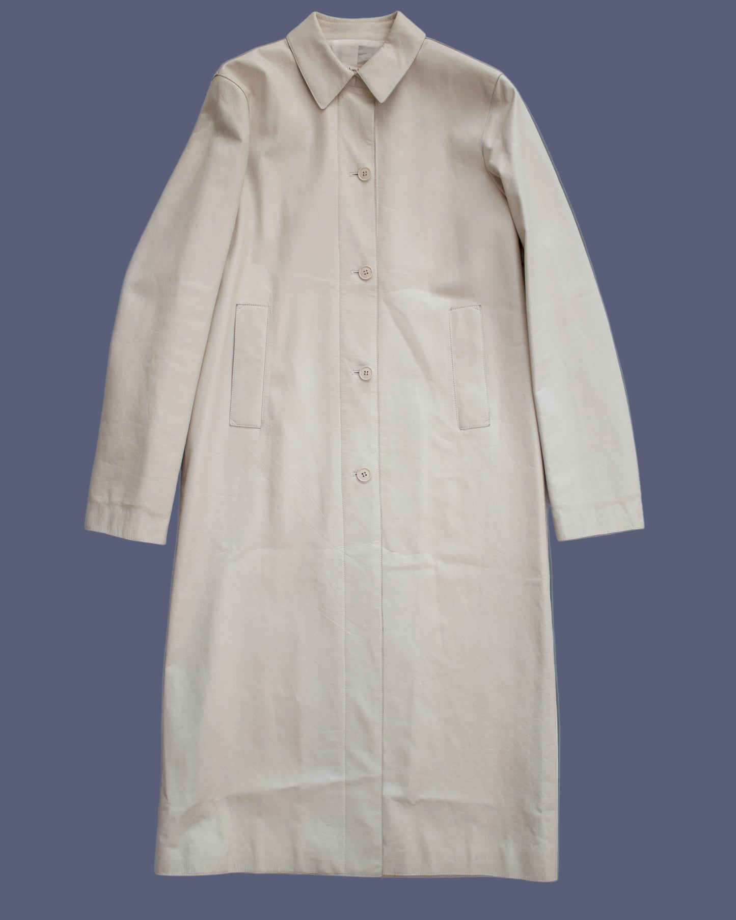Vintage S/S 2000 Calvin Klein Collection Off-white Leather Runway Coat / XS-S
