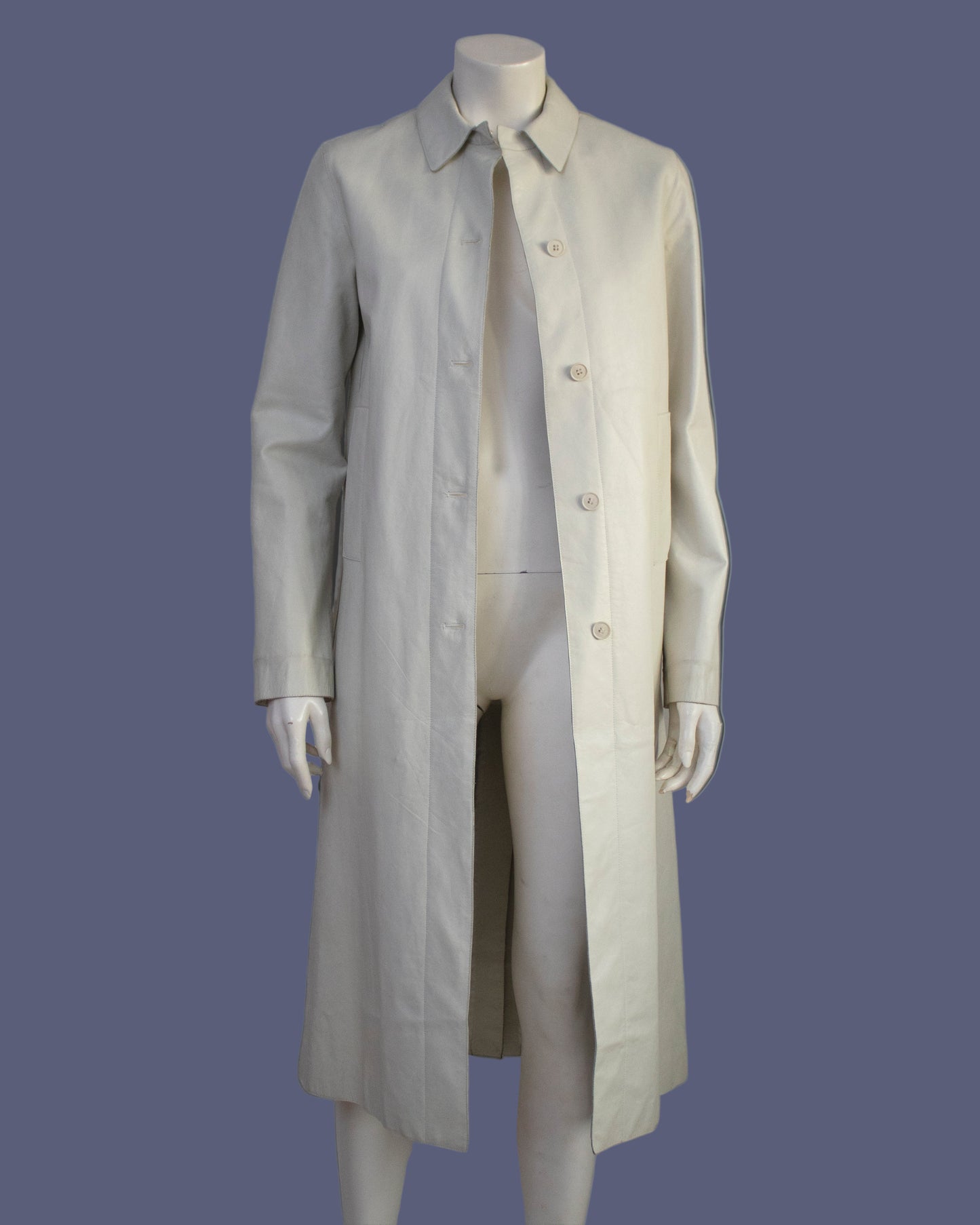 Vintage S/S 2000 Calvin Klein Collection Off-white Leather Runway Coat / XS-S
