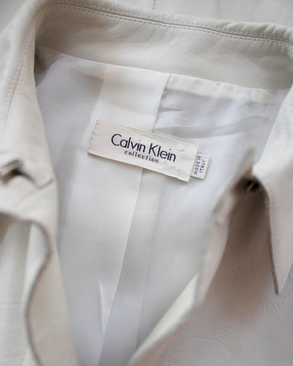 Vintage S/S 2000 Calvin Klein Collection Off-white Leather Runway Coat / XS-S