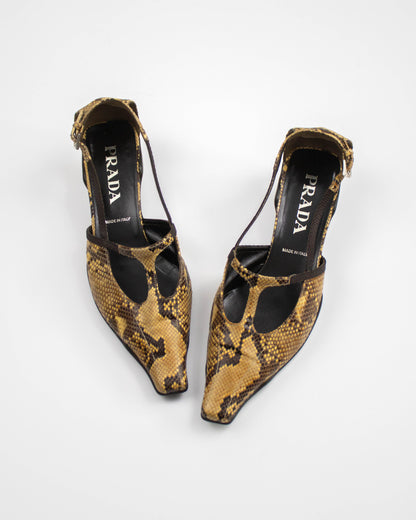 Prada snake python print shoes front view