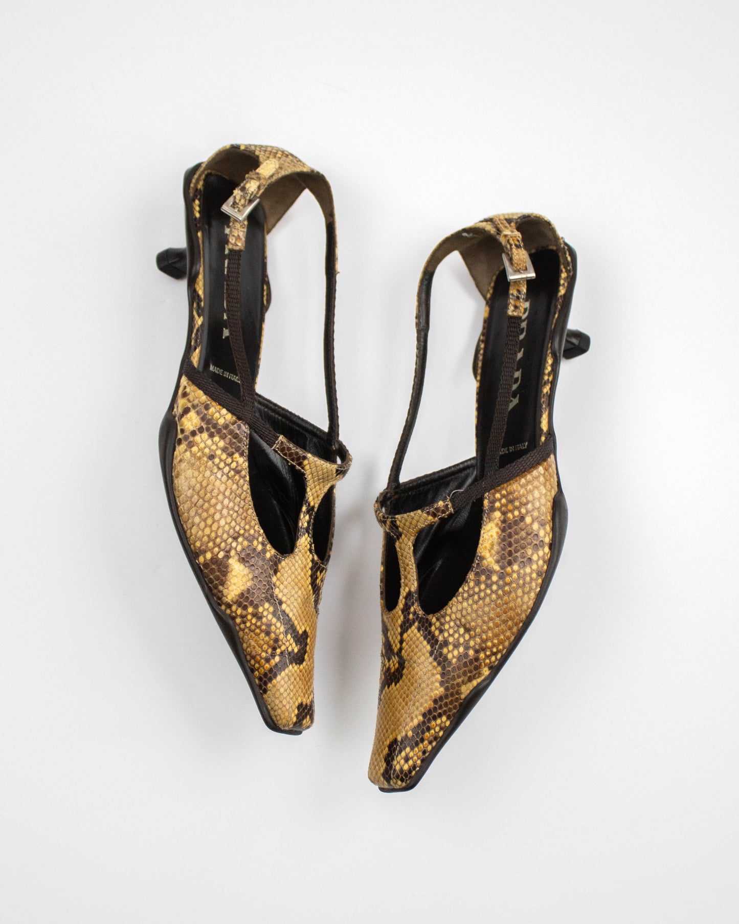 Vintage S/S 2000 Prada Python T-Bar Kitten Heels / 37.5 (US 7.5)