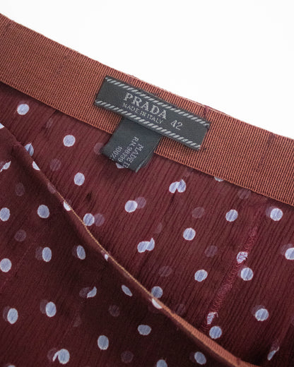 Vintage S/S 2000 Prada Silk Burgundy Polka Dot Print Pleated Skirt / IT 42 (S-M)