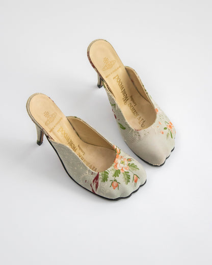 Vintage S/S 2000 Vivienne Westwood Floral Jacquard Animal Toe Mule Heels / 37 (US 7)