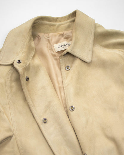 Vintage S/S 2001 Calvin Klein Collection Beige Suede Jacket Skirt Set / M