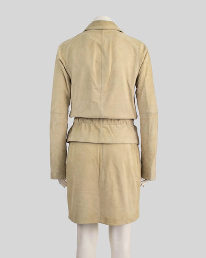 Vintage S/S 2001 Calvin Klein Collection Beige Suede Jacket Skirt Set / M