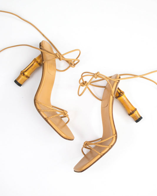 Vintage S/S 2002 Gucci by Tom Ford Ankle Wrap Bamboo Heels / 36.5 (US 6.5)