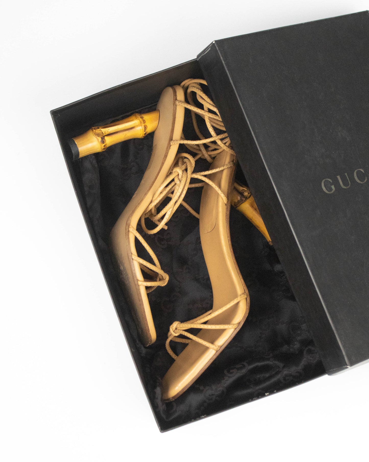 Vintage S/S 2002 Gucci by Tom Ford Ankle Wrap Bamboo Heels / 36.5 (US 6.5)
