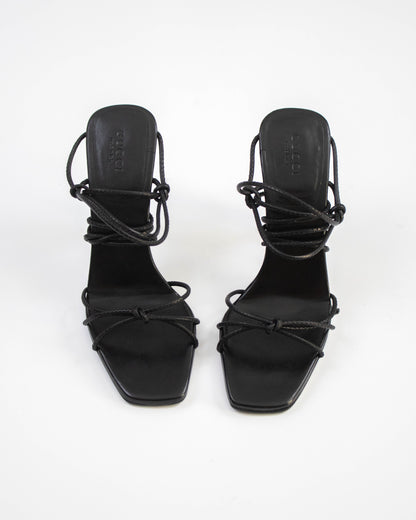 Vintage S/S 2002 Gucci by Tom Ford Black Ankle Wrap Bamboo Heels / 36 (US 6)