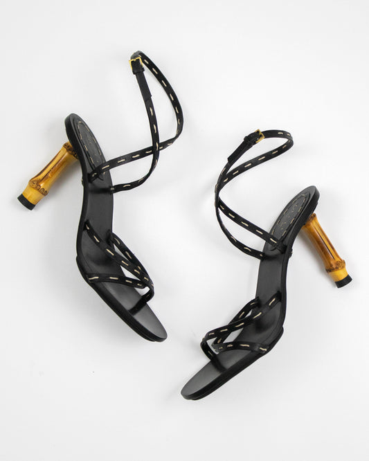 Vintage S/S 2002 Gucci by Tom Ford Black Bamboo Heel Sandals / 36.5 (US 6.5)