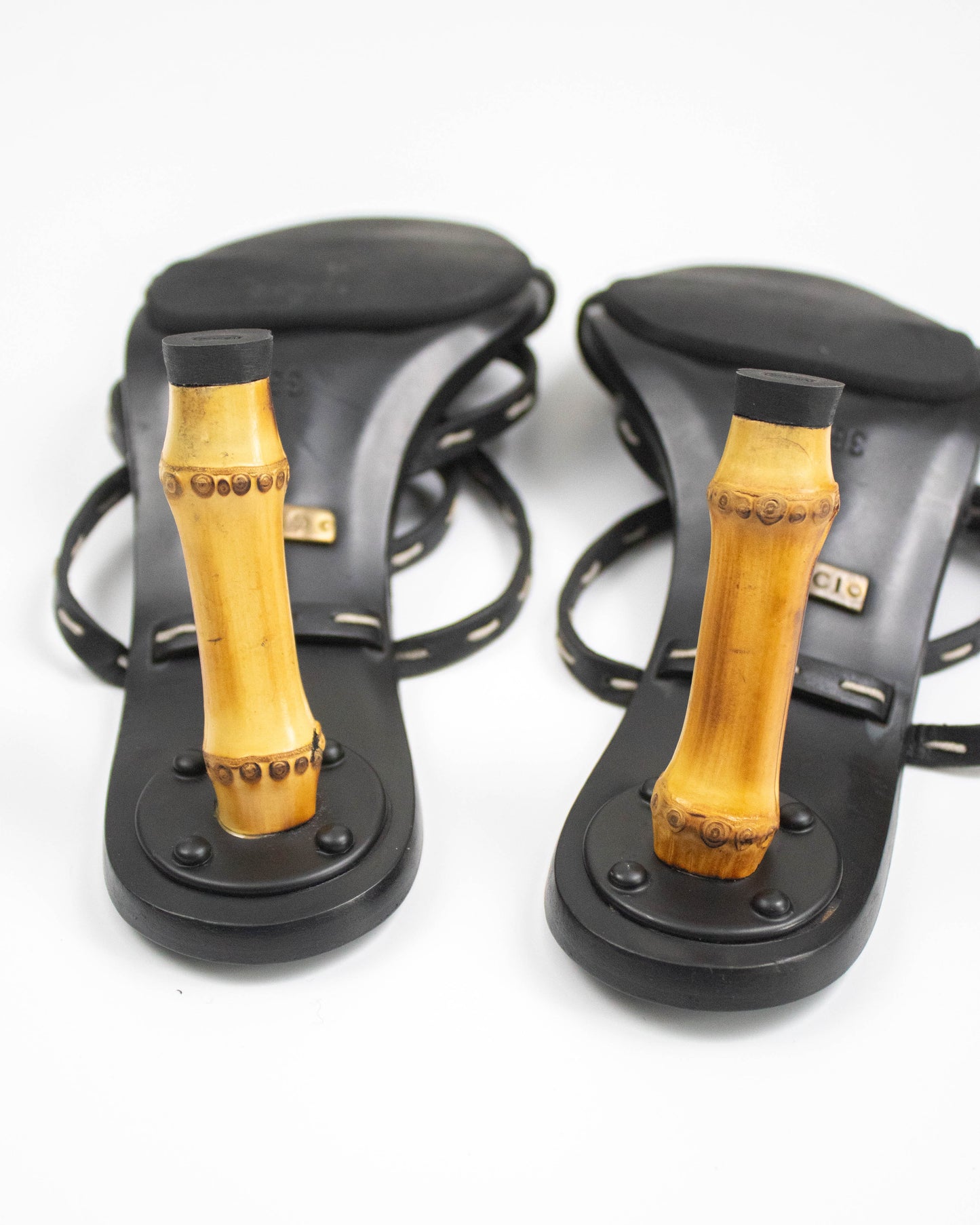 Vintage S/S 2002 Gucci by Tom Ford Black Bamboo Heel Sandals / 36.5 (US 6.5)