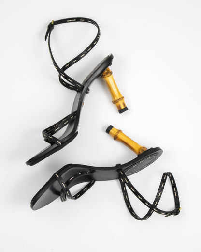 Vintage S/S 2002 Gucci by Tom Ford Black Bamboo Heel Sandals / 36.5 (US 6.5)