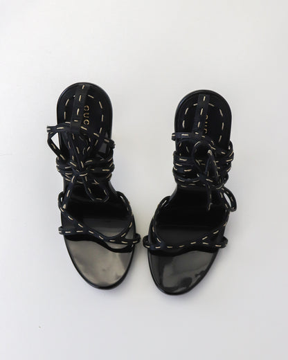 Vintage S/S 2002 Gucci by Tom Ford Iconic Ankle Wrap Lace Up Bamboo Heels / 36 (US 6)