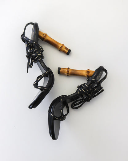 Vintage S/S 2002 Gucci by Tom Ford Iconic Ankle Wrap Lace Up Bamboo Heels / 36 (US 6)