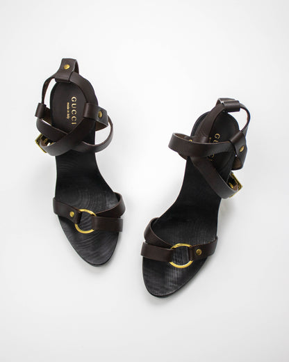 Vintage S/S 2002 Gucci by Tom Ford Runway Brown Stiletto Heel Sandals / 36 (US 6)