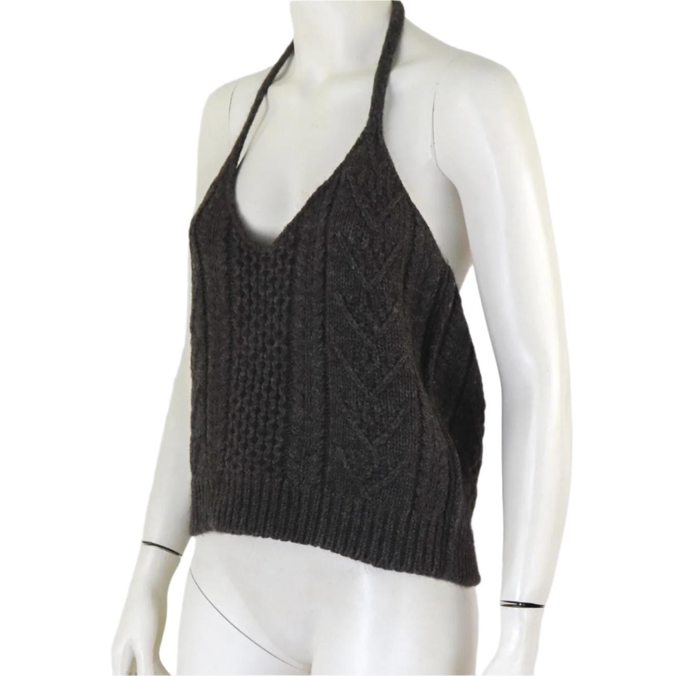 Vintage S/S 2002 Prada Wool Alpaca Chunky Knit Halterneck Runway Top / IT 42 (S-M)