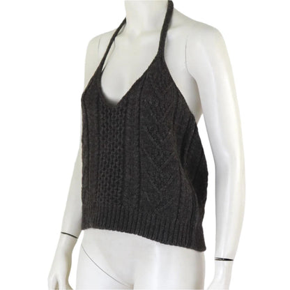 Vintage S/S 2002 Prada Wool Alpaca Chunky Knit Halterneck Runway Top / IT 42 (S-M)