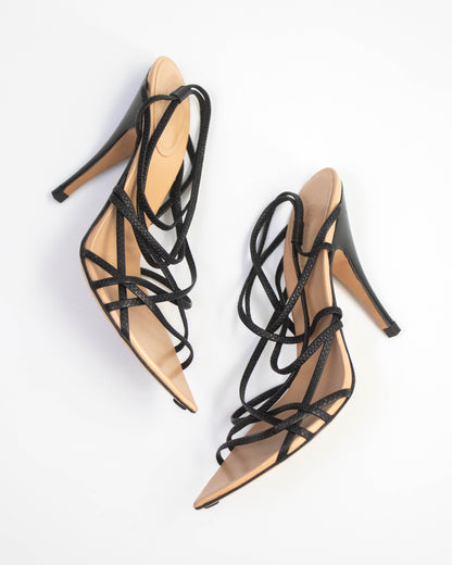 Vintage S/S 2003 Gucci Black Strappy Pointed Toe Heels / 36 (US 6)