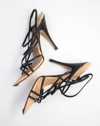 Vintage S/S 2003 Gucci Black Strappy Pointed Toe Heels / 36 (US 6)