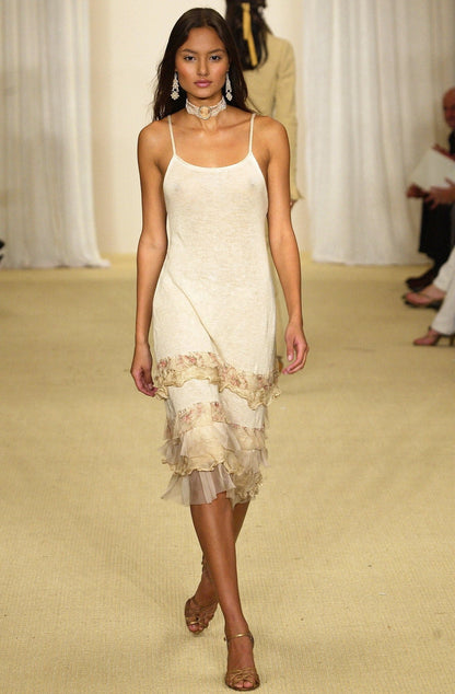 Vintage S/S 2003 Ralph Lauren Collection Purple Label Silk Cashmere Dress Floral Wallpaper Print / S-M