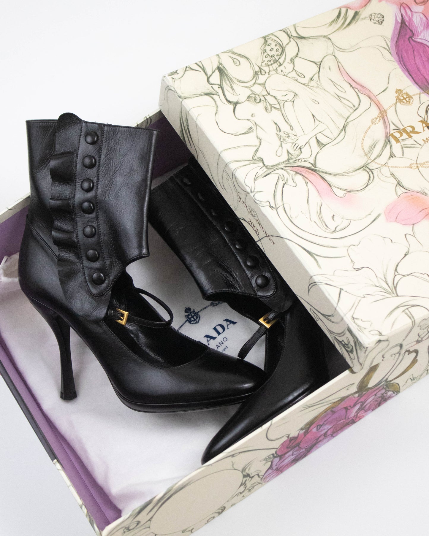 Vintage S/S 2008 Prada Fairy Collection Black Ankle Boots / 40 (US 10)