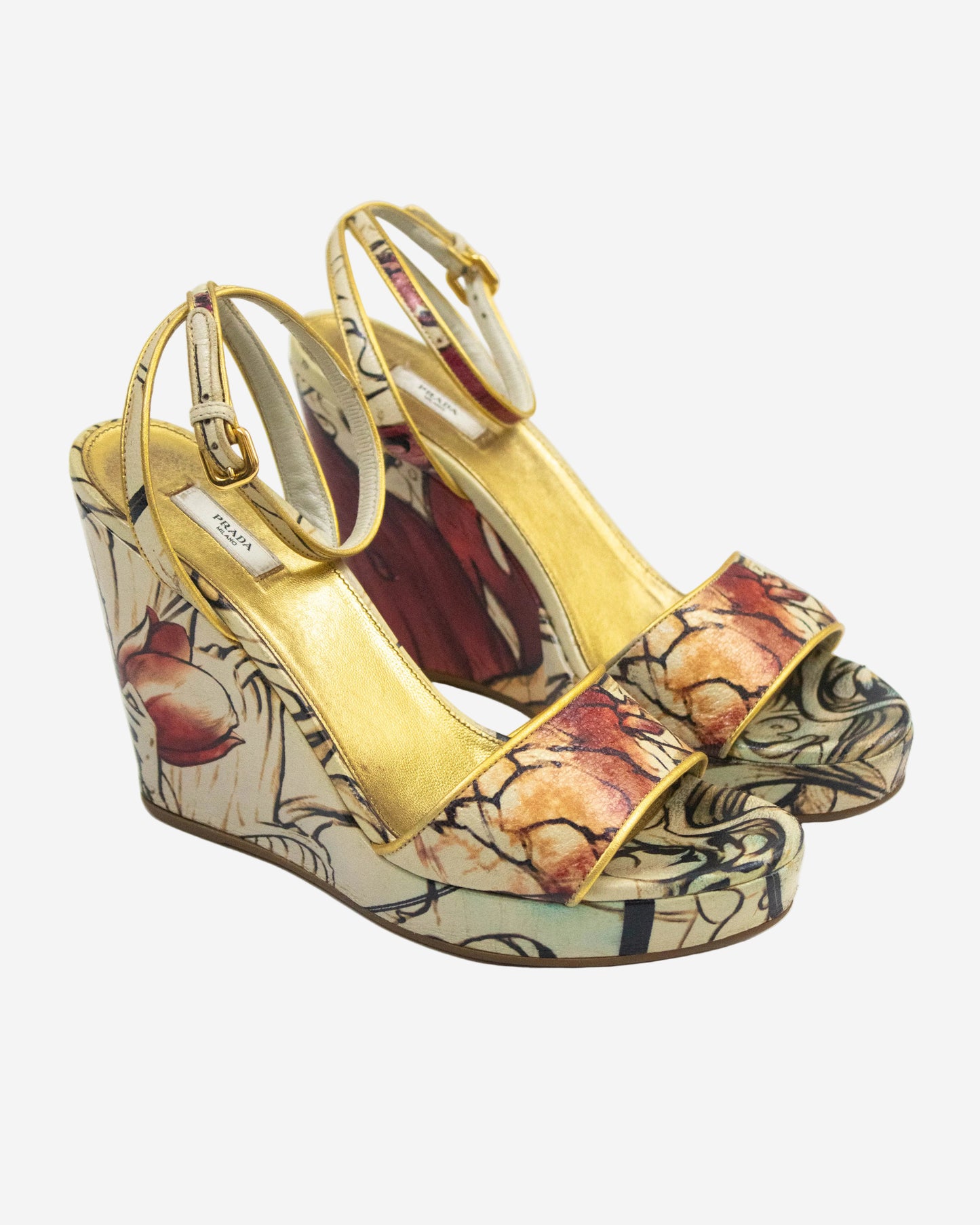 Vintage S/S 2008 Prada Fairy Collection Cervo Lux Wedge Heels / 38 (US 8)