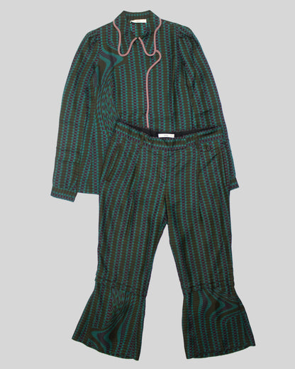 Vintage S/S 2008 Prada Fairy Collection Forest Green Silk Runway Ensemble / XS-S