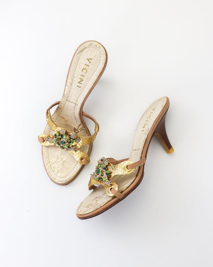 Vintage Vicini Giuseppe Zanotti Bejeweled Turtle Mule Heels / 35 (US 5)