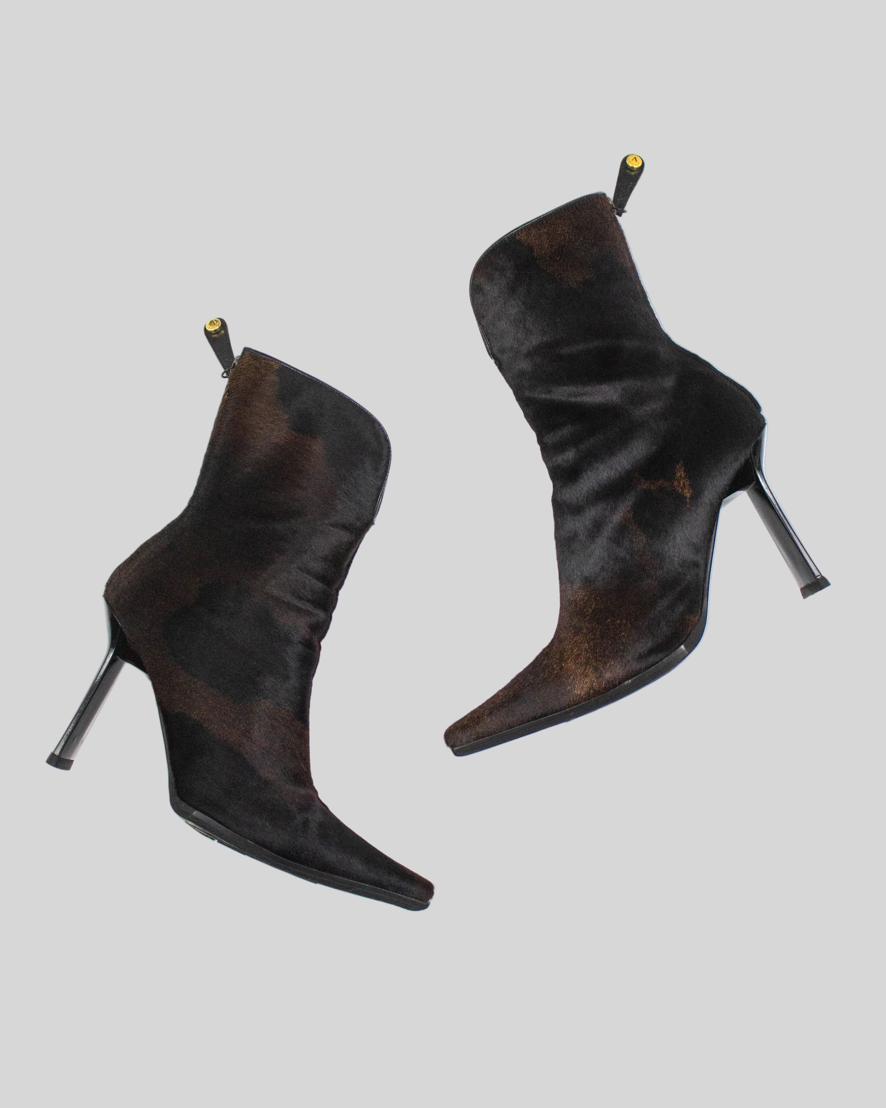 Vintage Vicini Giuseppe Zanotti Cow Print Ponyhair Ankle Boots
